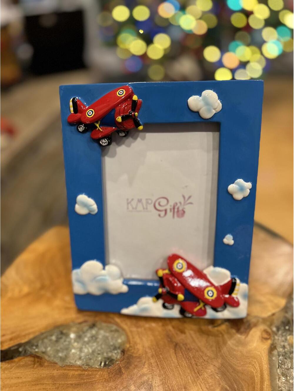 Blue Airplane Themed Picture Frame with Red Planes and Cloud